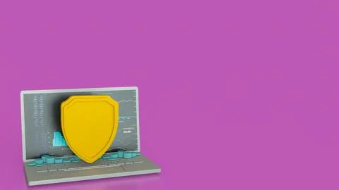 The notebook and shield for cyber security concept 3d rendering. Stock Illustration