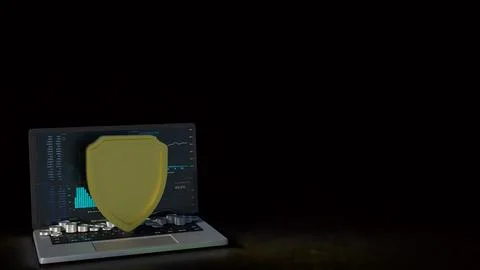 The notebook and shield for cyber security concept 3d rendering. イラスト素材