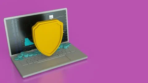 The notebook and shield for cyber security concept 3d rendering. 스톡 일러스트