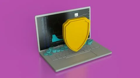 The notebook and shield for cyber security concept 3d rendering. Stock Illustration