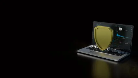 The notebook and shield for cyber security concept 3d rendering. 스톡 일러스트