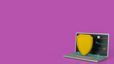 The notebook and shield for cyber security concept 3d rendering. Stock Illustration