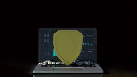 The notebook and shield for cyber security concept 3d rendering. Stockfoto's
