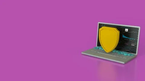 The notebook and shield for cyber security concept 3d rendering. Stock Photos