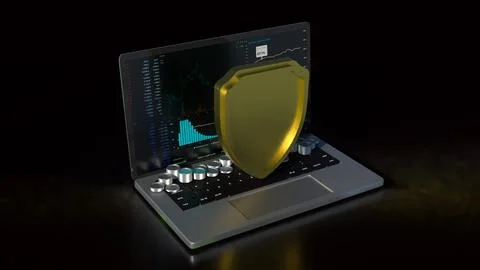 The notebook and shield for cyber security concept 3d rendering. Stockfoto's
