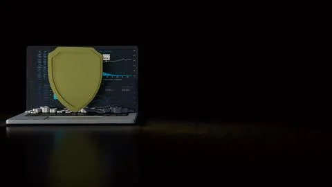 The notebook and shield for cyber security concept 3d rendering. Stockfoto's