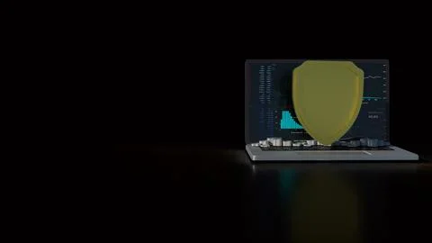 The notebook and shield for cyber security concept 3d rendering. Stock Photos