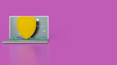 The notebook and shield for cyber security concept 3d rendering. Foto stock