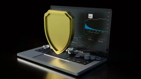 The notebook and shield for cyber security concept 3d rendering. Stockfoto's