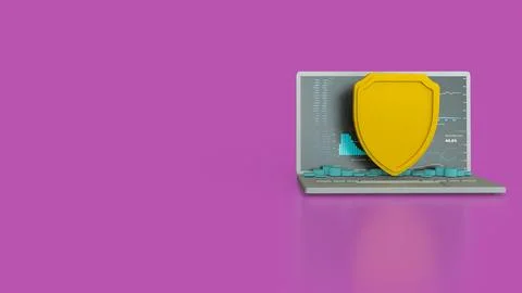 The notebook and shield for cyber security concept 3d rendering. Stock Photos