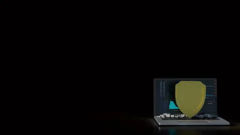 The notebook and shield for cyber security concept 3d rendering. Stockfoto's