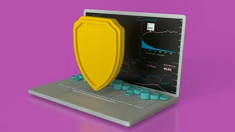 The notebook and shield for cyber security concept 3d rendering. Stockfoto's