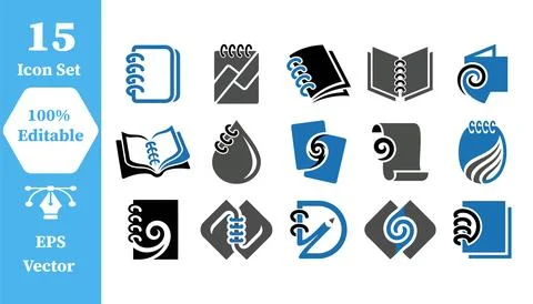 Notebook and spiral bound journal icon set with notebook stationery documents Illustration