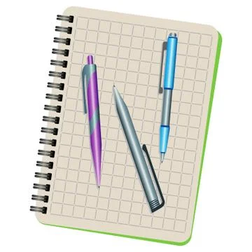 Notebook and three pens Stock Illustration