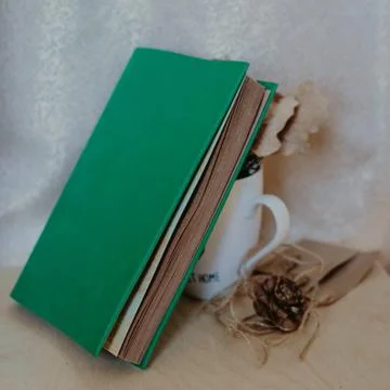 Notebook in autumn composition on the table. Nerd style. Stock Photos