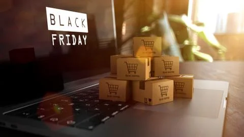 Notebook Black Friday Parcels Online Shopping Stock Illustration
