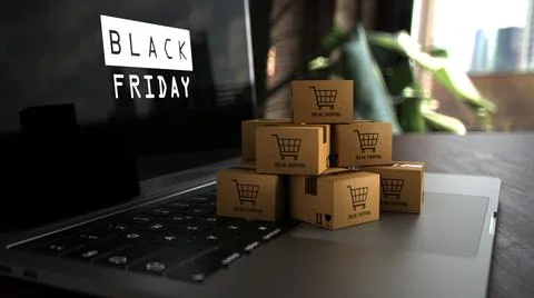 Notebook Black Friday Parcels Online Shopping 스톡 일러스트