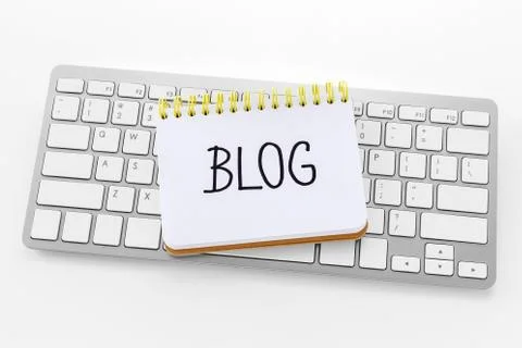 Notebook with blog word on computer keyboard with white background Stock Photos