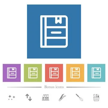 Notebook with bookmark outline flat white icons in square backgrounds Illustrazione stock