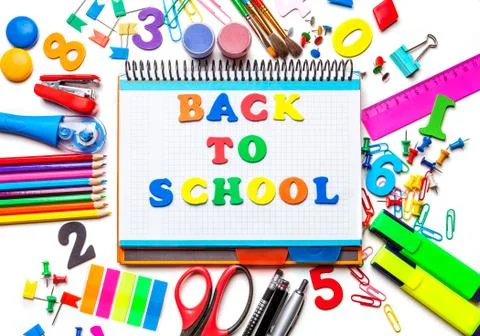 Notebook in the center of the frame Concept back to school Stock Photos