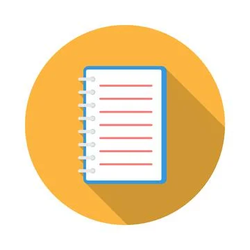 Notebook circle icon with long shadow. Flat design style. Illustrazione stock