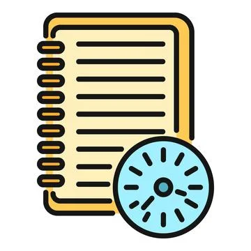 Notebook with clock managing schedule deadline planning tasks Stock Illustration