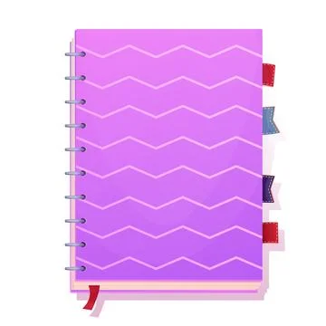 Notebook closed with spiral, marks top view in cartoon style isolated on white Illustrazione stock