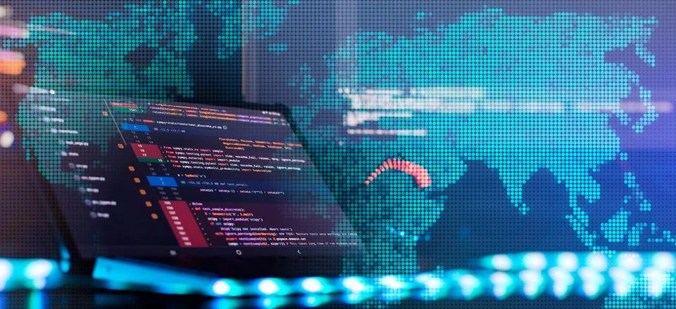 Notebook closeup photo. CSS, JavaScript and HTML usage. Monitor closeup of .. 스톡 사진