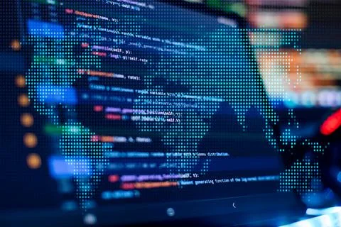 Notebook closeup photo. CSS, JavaScript and HTML usage. Monitor closeup of .. Stock-Fotos