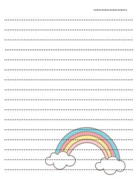 Notebook with clouds and rainbow. Handwriting practice. Vector illustration. Stock Illustration