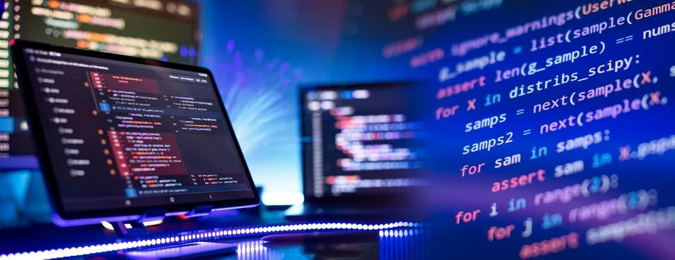 Notebook coding background business data analytics programming online,  dig.. Stock-Fotos