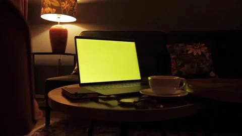 Notebook with coffee dolly slight (green screen) 스톡 동영상 137824834