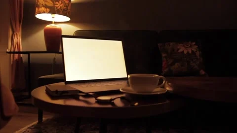 Notebook with coffee dolly slight (white screen) 스톡 동영상 137824837