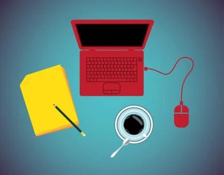 Notebook coffee pad and mouse - illustration Stock Illustration