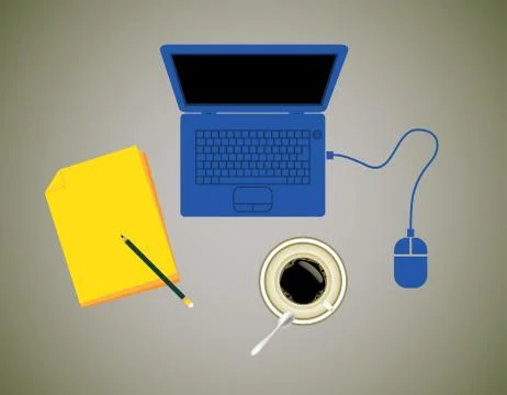 Notebook coffee pad and mouse - illustration Stock Illustration