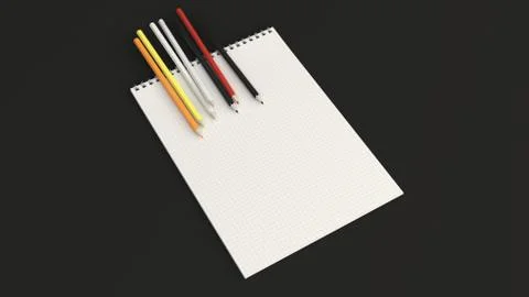 Notebook with colorful pencils Stock Illustration