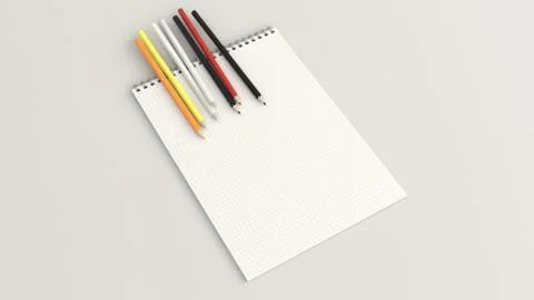 Notebook with colorful pencils Stock Illustration