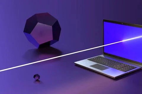 Notebook Computer 3D Rendering mit Lichtstrahl Notebook Computer 3D Render... 스톡 사진
