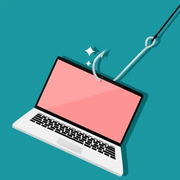 Notebook computer and fishing hook. the concept of using technology as bait.  Stockillustratie