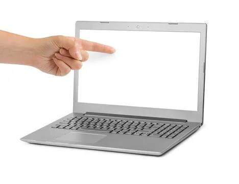Notebook computer and pointing hand Notebook computer and pointing hand is... Stock Photos
