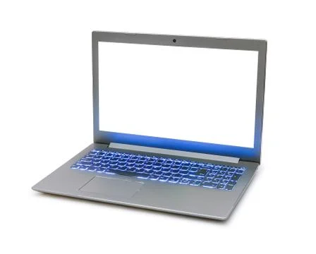 Notebook computer with blue keyboard backlight Stock Photos