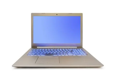 Notebook computer with blue keyboard backlight 스톡 사진