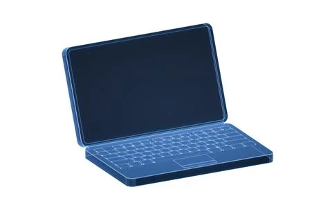 Notebook computer with blue transparent structure, 3d rendering. Illustrazione stock