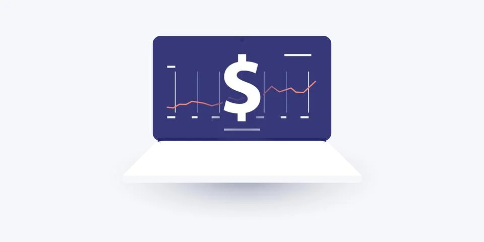 Notebook Computer with Chart and Dollar Sign - Business, Data Analysis, Aud.. 스톡 일러스트