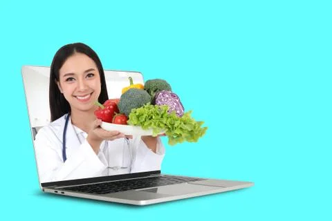 Notebook Computer Concept Connect online With nutrition doctors Stock Photos