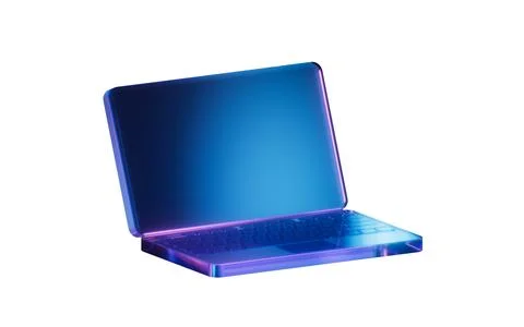 Notebook computer with dark neon light effect, 3d rendering. Stock Illustration