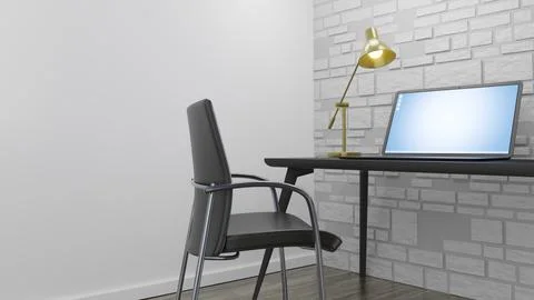 A notebook computer on a desk at home. 3D illustration Stock Illustration