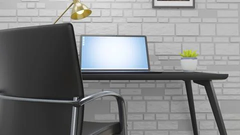 A notebook computer on a desk at home. 3D illustration Stock Illustration