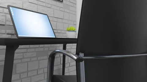 A notebook computer on a desk at home. 3D illustration Stock Illustration