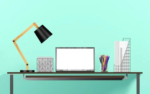 Notebook computer display for mock up on working table Stock Illustration